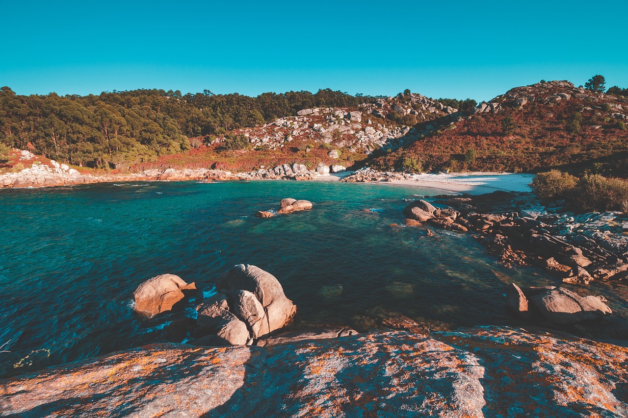 Bright turquoise sea and pale beach